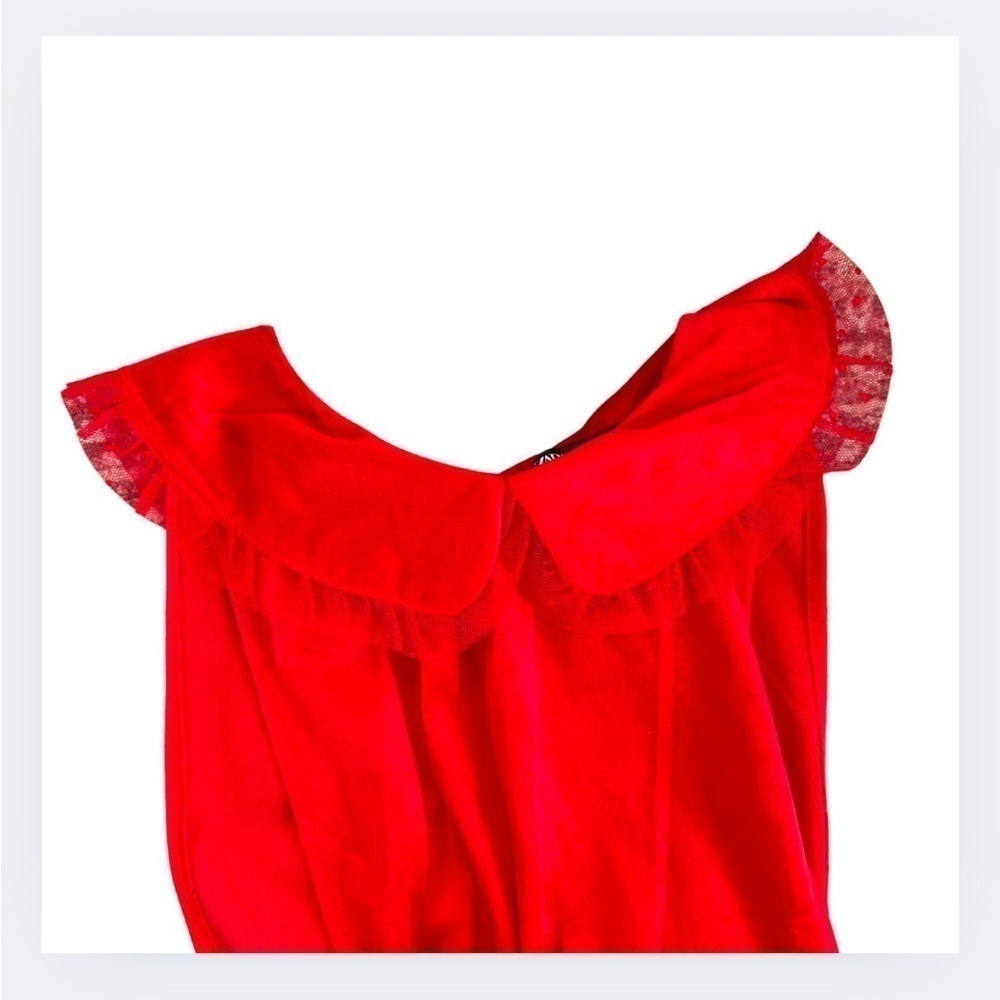 Zara Red Polka Dot Tulle & Velvet Dress with Cape - Picture 5 of 12